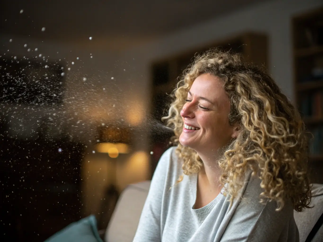 A person sneezing into a tissue, emphasizing the spread of germs and the importance of hygiene in preventing the common cold.