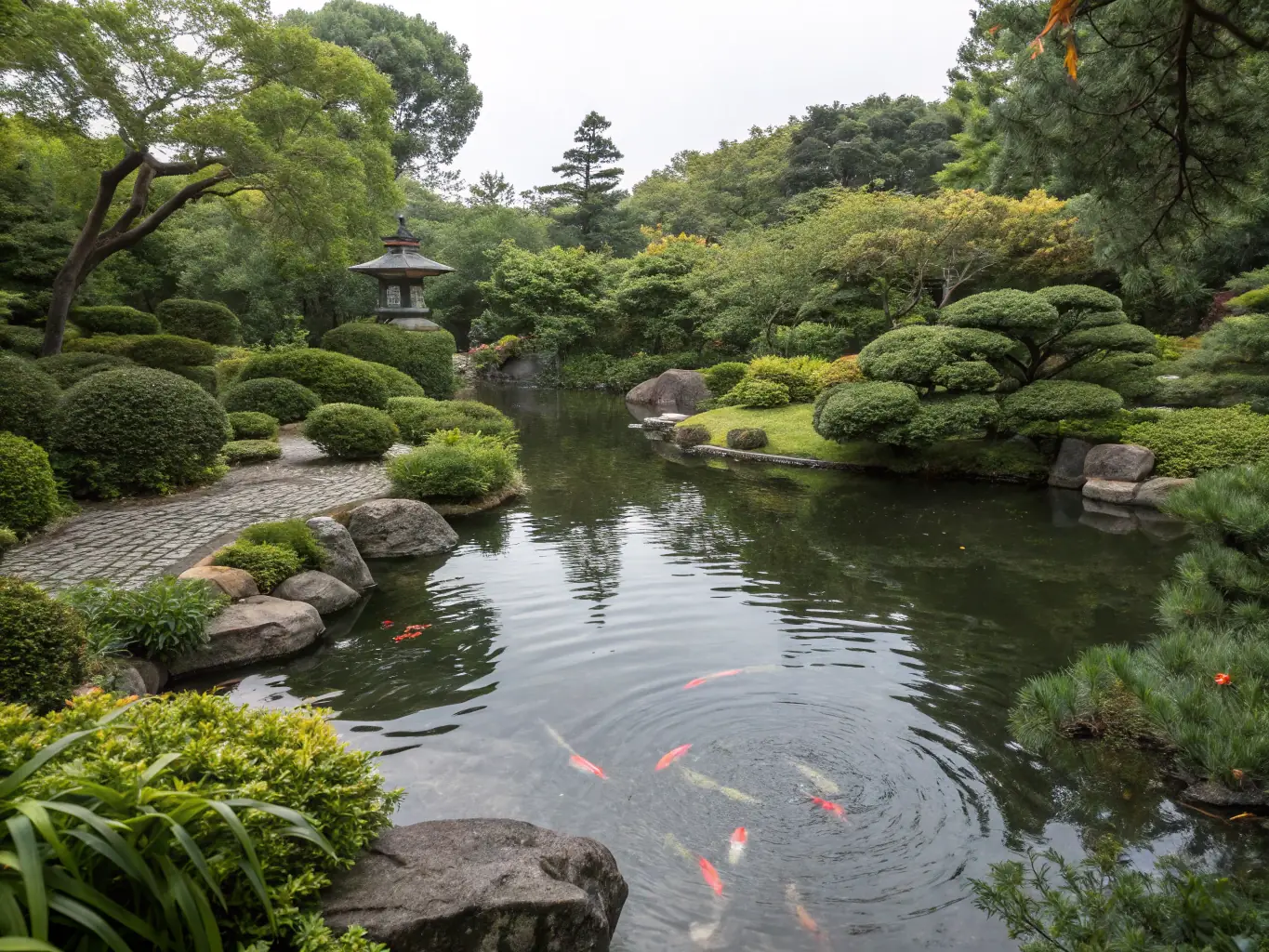 A serene image of a traditional Korean garden, symbolizing the peaceful and insightful environment of Myungri Garden's consultations. The garden should have elements of nature and tranquility.