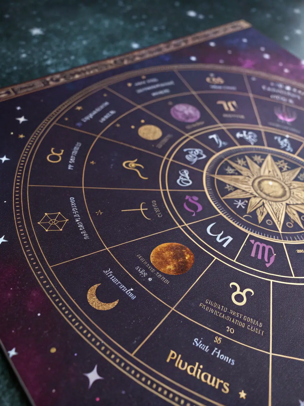 An image of a celestial chart with planets and astrological symbols, representing horoscope analysis and life cycle patterns.